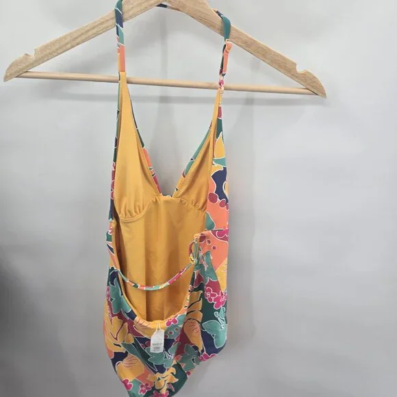 Marine Layer Yellow Tropical Plunge Reversible One Piece Swimsuit Medium NWOT - Picture 2 of 12